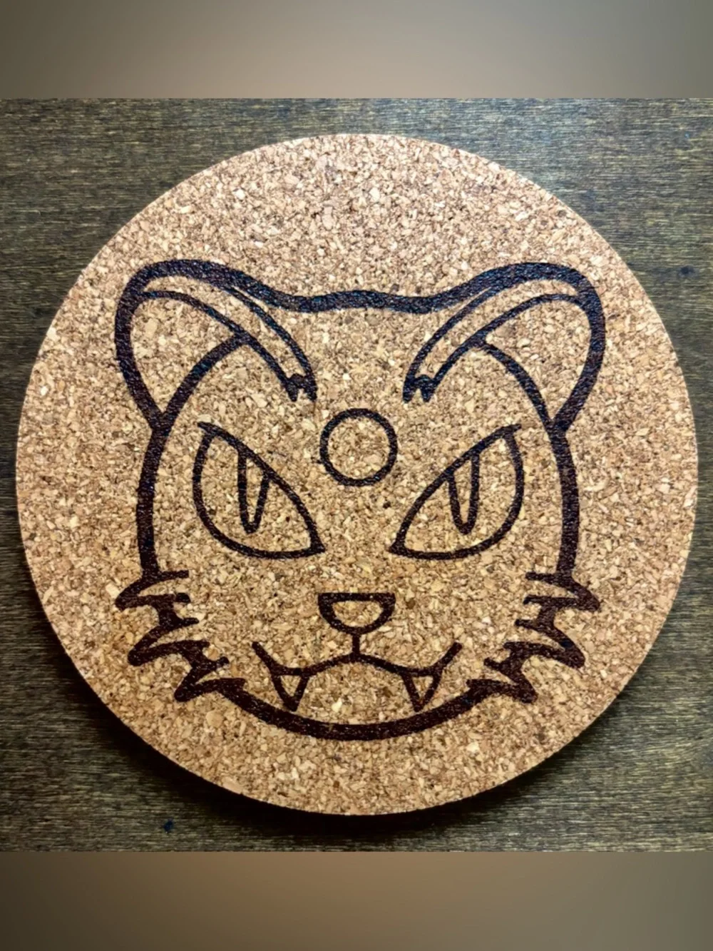 Pokemon Persian Face Laser Engraved Cork Coaster